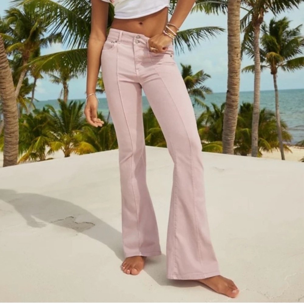 AE Ne(x)t Level Super High-Waisted Flare Jean 10 pink stretch lilac ice retro